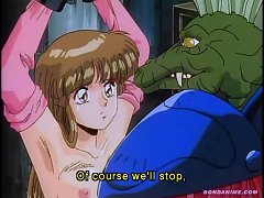 Terrified Anime Babe In Shackles Surrounded By Lizards